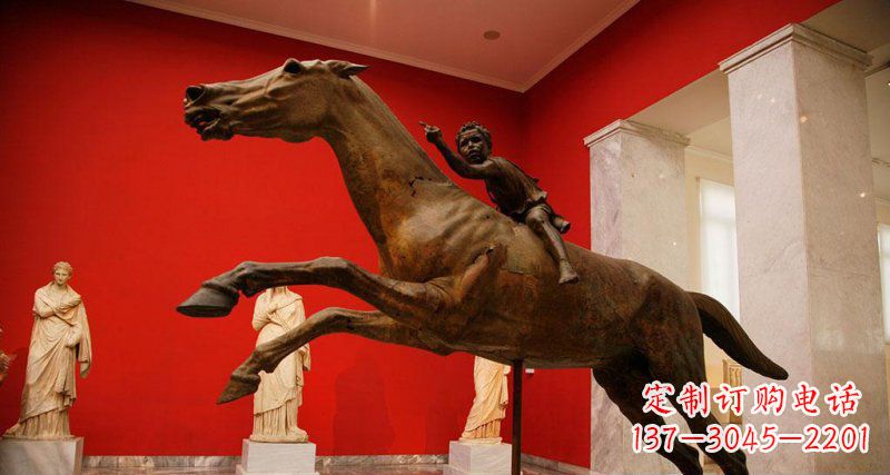 达州中领雕塑定制广场小孩骑马景观铜雕