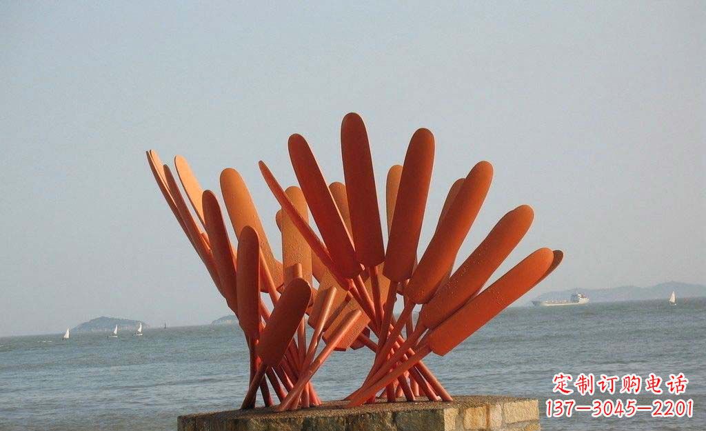 达州卓越海边,不锈钢抽象船桨雕塑