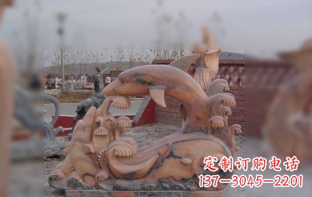 达州海豚海浪石雕,精美艺术品