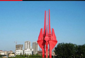 达州中领雕塑红色不锈钢树叶雕塑