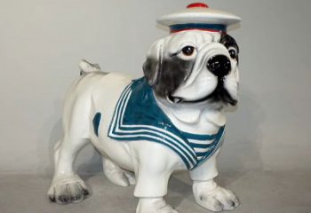 达州海军玻璃钢仿陶瓷斗牛犬狗雕塑