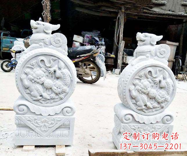 达州汉白玉抱鼓石招财石门墩石雕