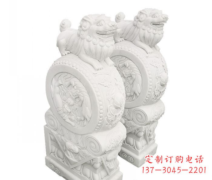 达州汉白玉抱鼓石招财石门墩