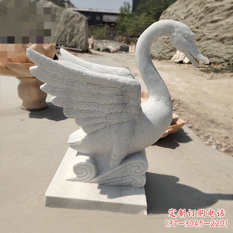 达州细腻精美的汉白玉天鹅雕塑