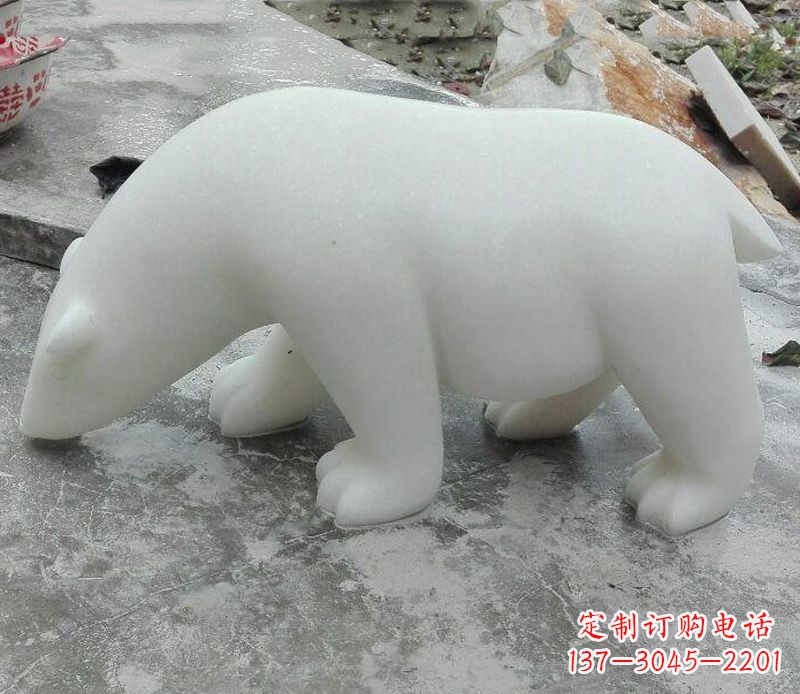 达州汉白玉动物北极熊石雕