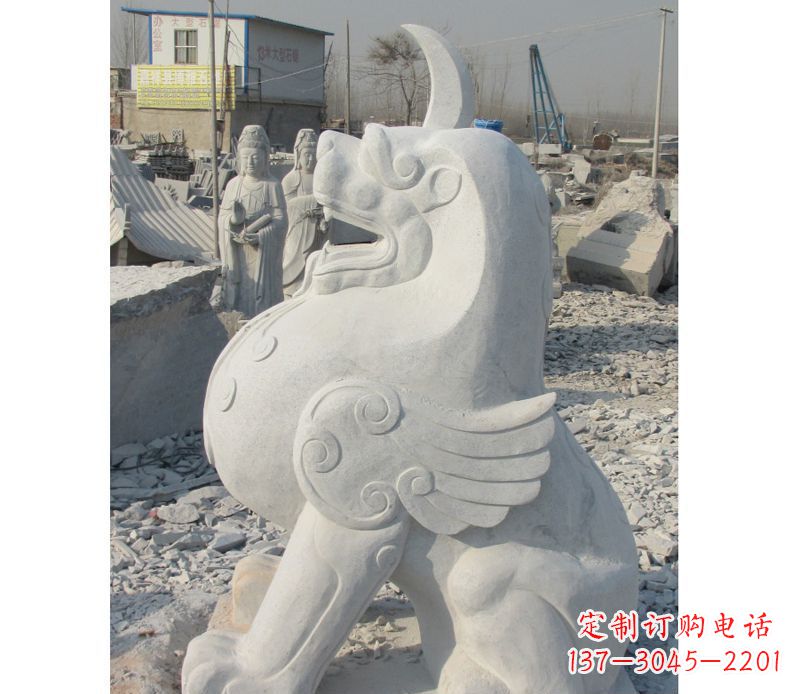 达州汉白玉独角兽石雕,精美细腻,魅力无穷