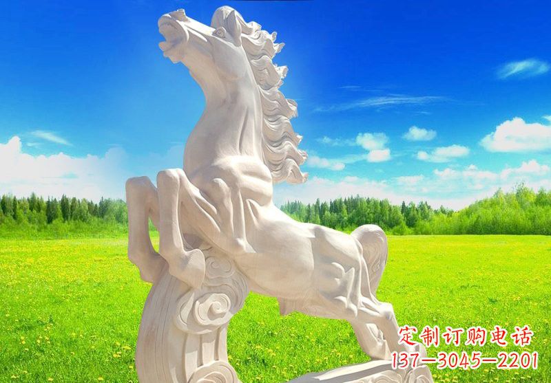 达州古典精美的汉白玉奔马石雕