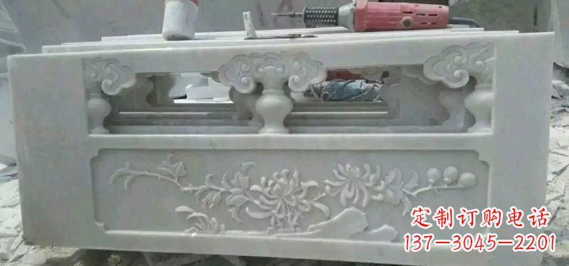 达州汉白玉花朵浮雕栏板,精致深具视觉立体感