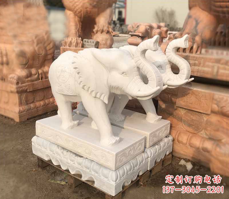 达州汉白玉吉祥如意大象门口镇宅招财石雕