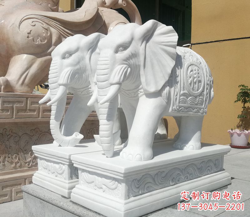 达州汉白玉吉祥如意门口招财大象石雕