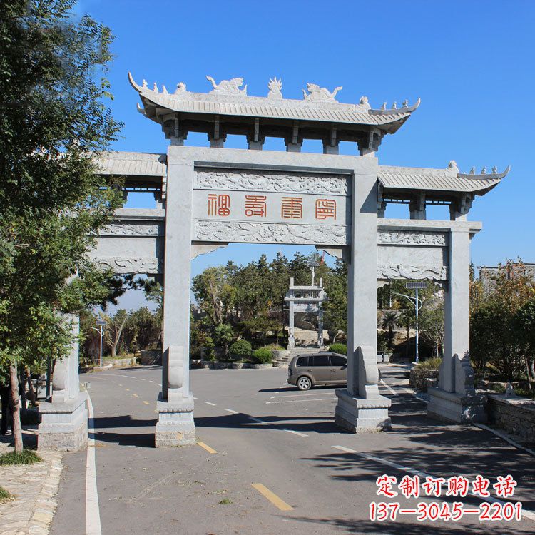 达州汉白玉景区入库石雕牌坊