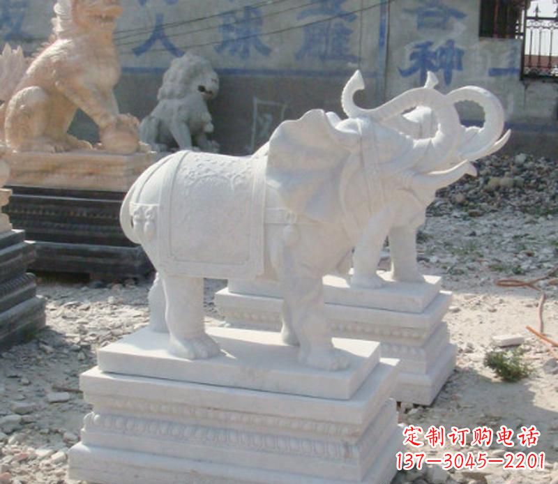 达州汉白玉卷鼻喷水大象