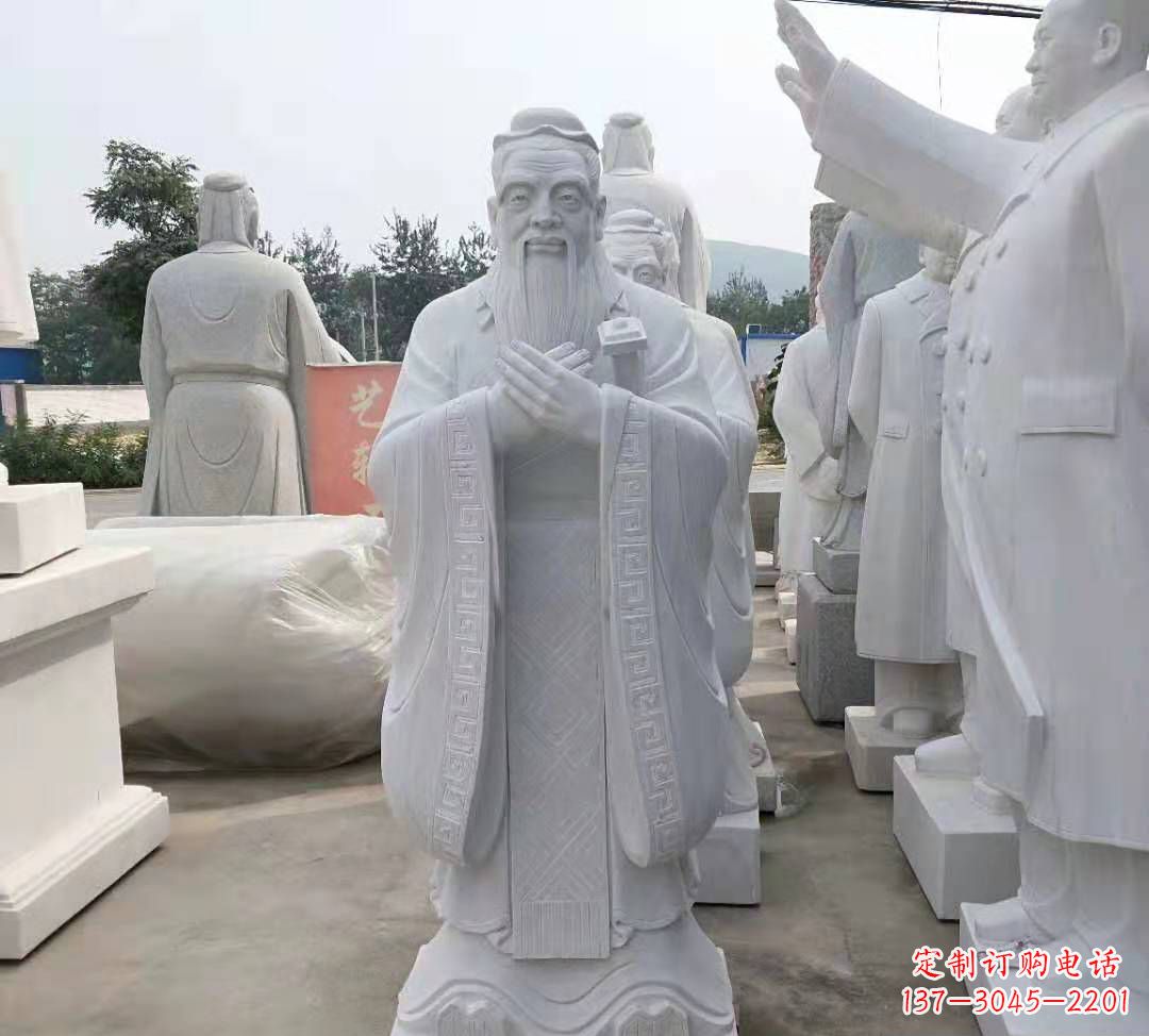 达州精美绝伦的汉白玉孔子雕塑