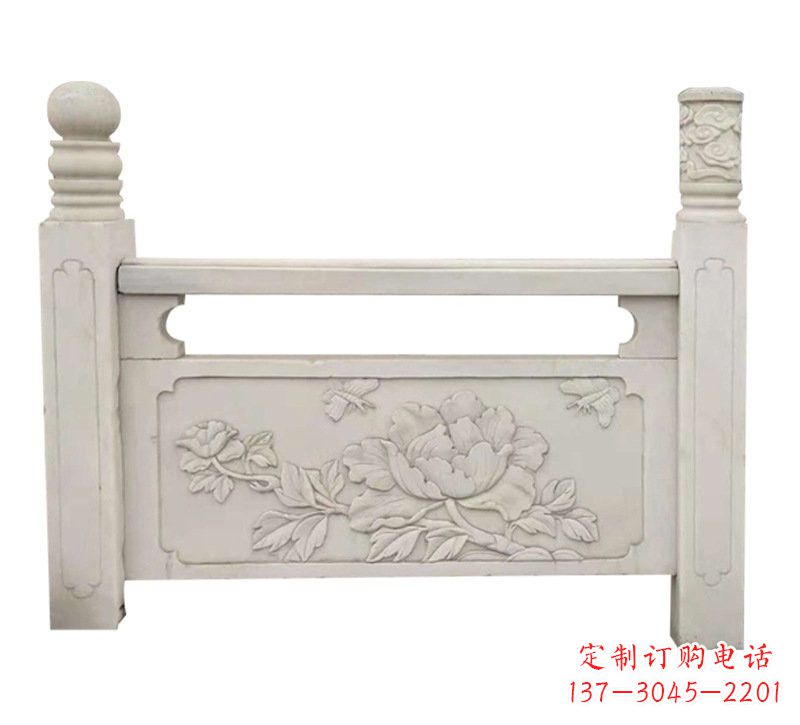 达州汉白玉牡丹花浮雕栏板,雕塑定制精品
