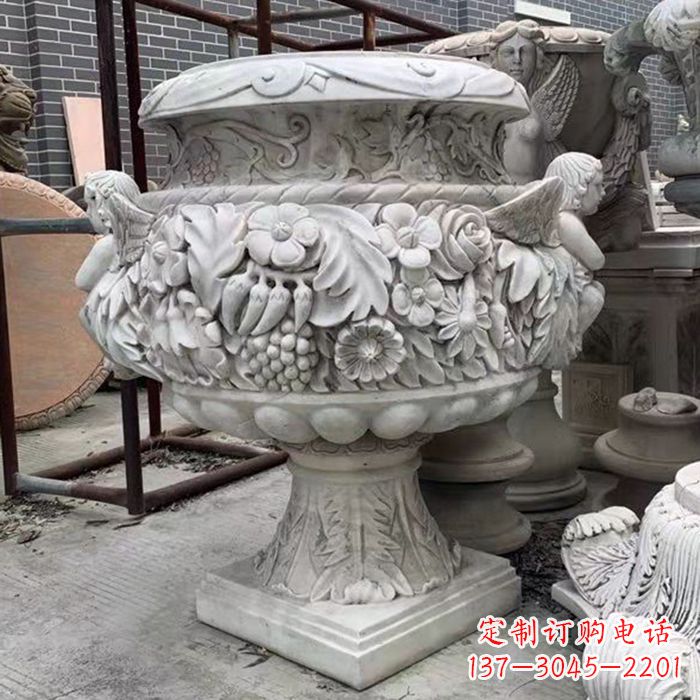 达州汉白玉欧式人物花盆石雕