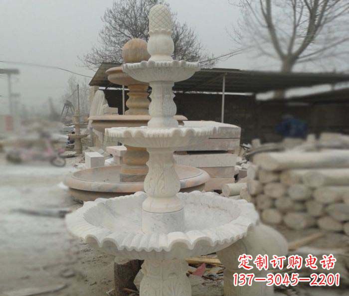 达州汉白玉三层别墅小型喷泉石雕