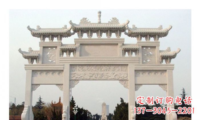 达州汉白玉三门牌坊石雕艺术品