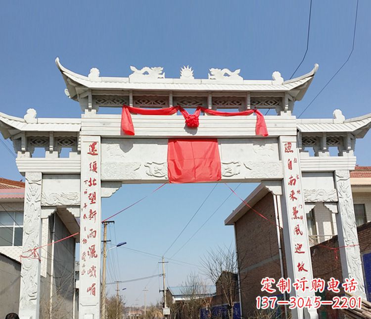 达州汉白玉三门石牌坊石雕——精致而优雅