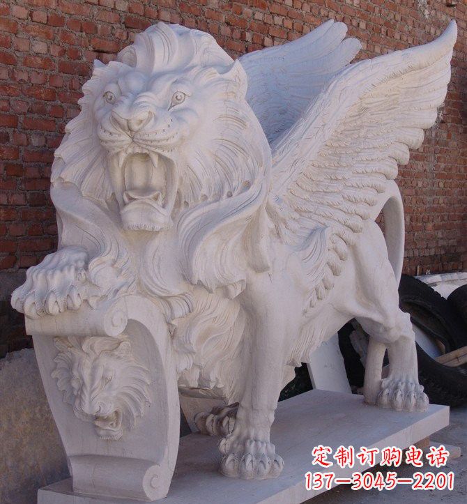 达州汉白玉圣马可飞狮石雕,精致品质保证