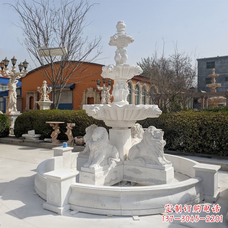 达州汉白玉狮子喷泉雕塑