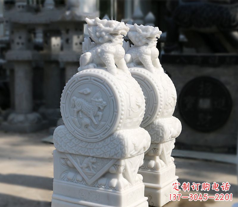 达州汉白玉狮子辟邪门墩雕塑