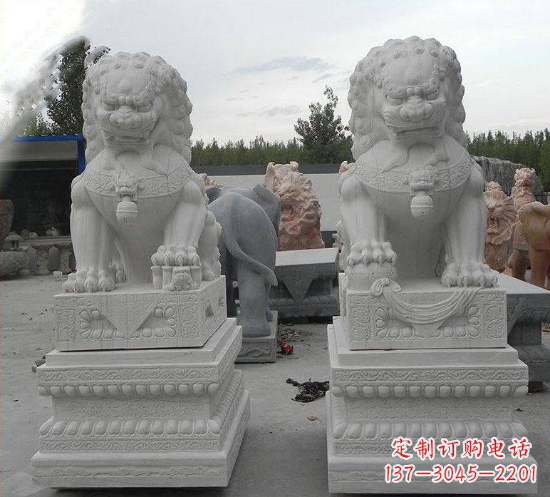 达州精致汉白玉守门狮子雕塑