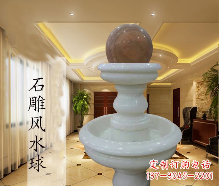 达州汉白玉双层风水球别墅石雕