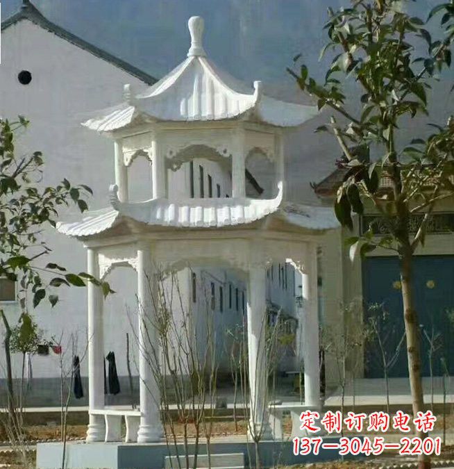 达州汉白玉双层凉亭石雕