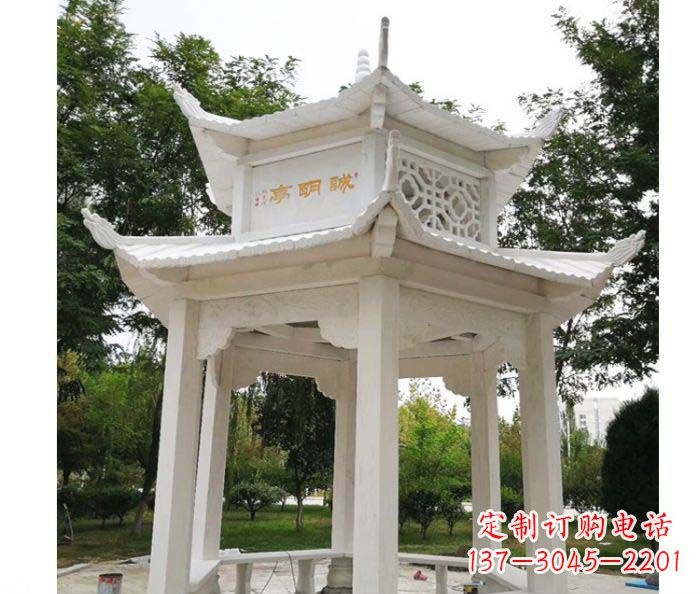达州高雅典雅的汉白玉双层六角凉亭石雕
