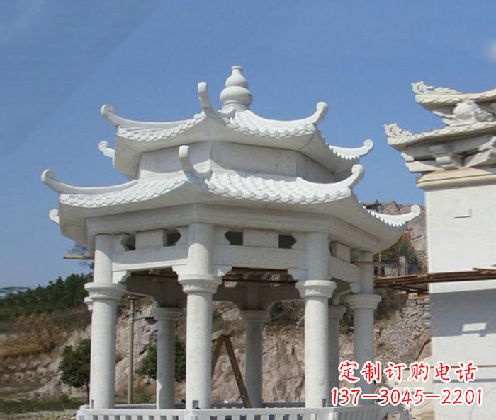 达州精美汉白玉双层石凉亭雕塑