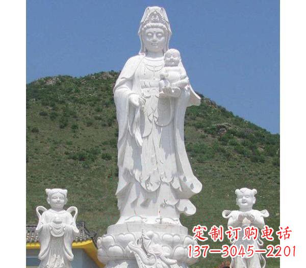 达州汉白玉送子观音善财童子龙女雕塑