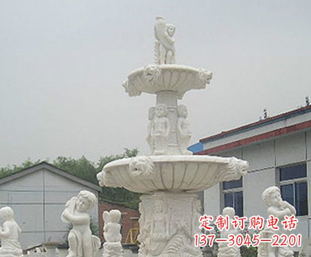 达州汉白玉天使大型喷泉石雕