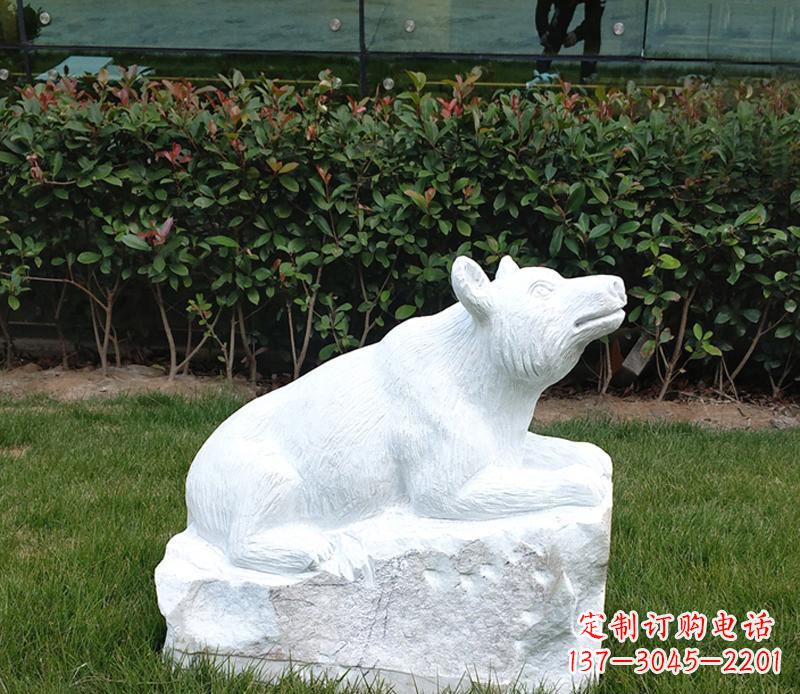 达州唯美可爱的汉白玉小区动物熊雕塑