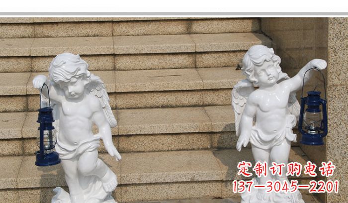 达州领雕塑-汉白玉小天使公园西方人物路灯石雕