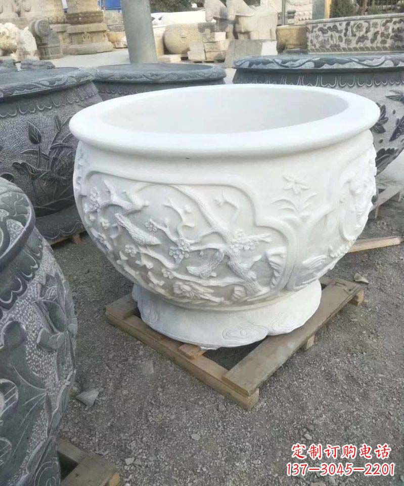 达州汉白玉圆形水缸