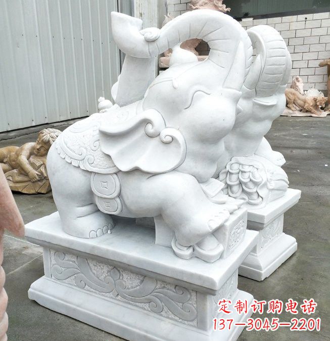 达州汉白玉招财如意小象石雕
