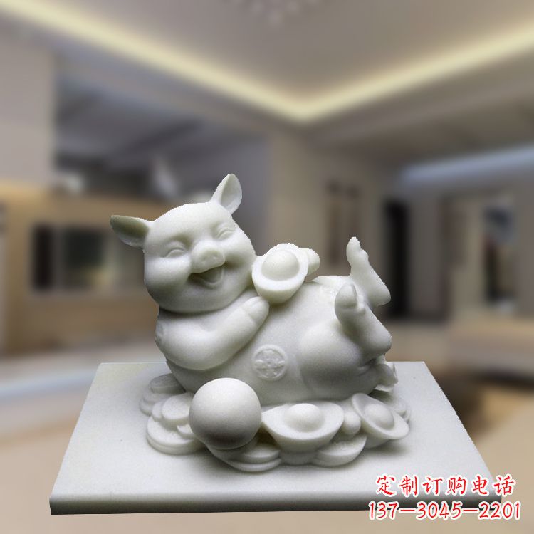 达州汉白玉动物雕塑,招财猪石雕精美装饰