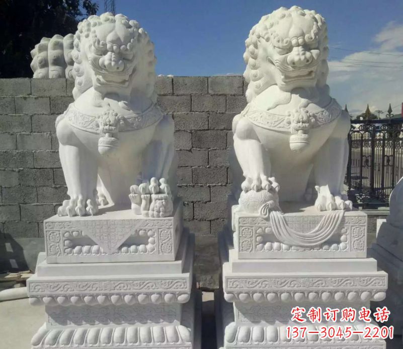 达州汉白玉镇宅狮子石雕塑