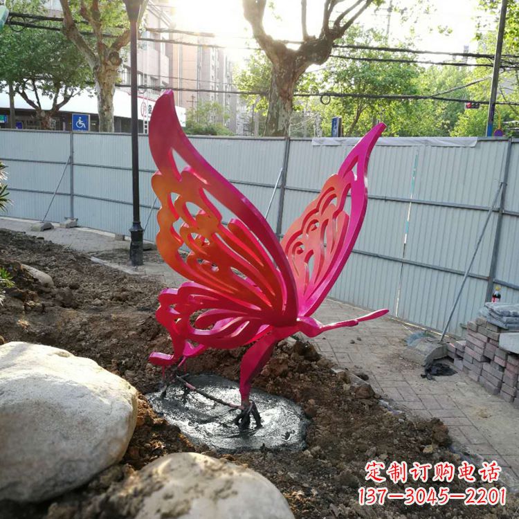 达州红色不锈钢蝴蝶园林动物摆件