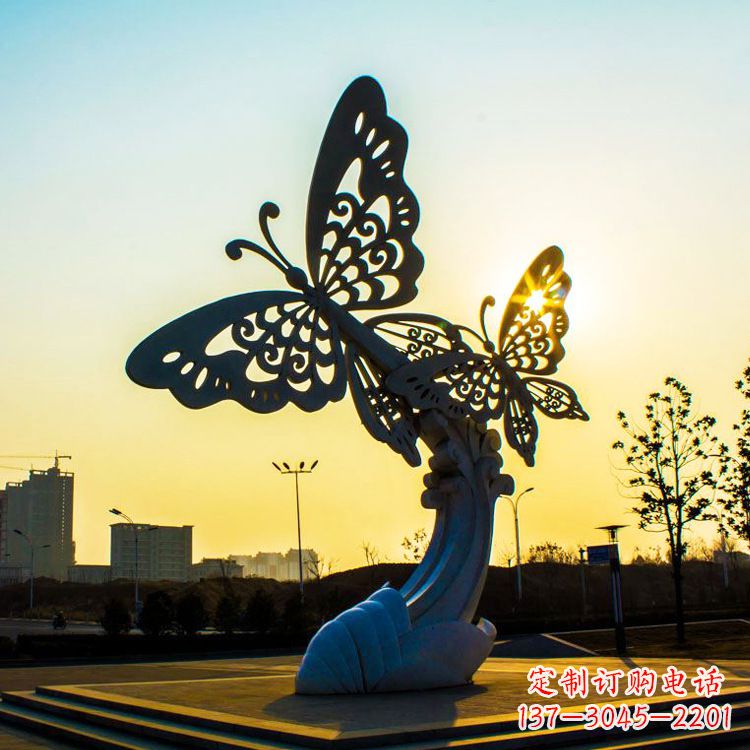 达州户外不锈钢城市广场景观蝴蝶雕塑,公园金属昆虫装饰雕塑