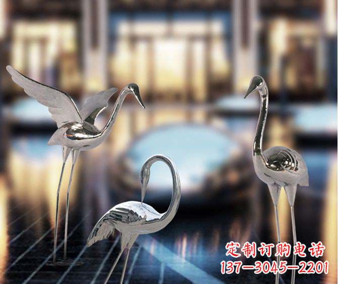 达州精致镜面不锈钢仙鹤雕塑