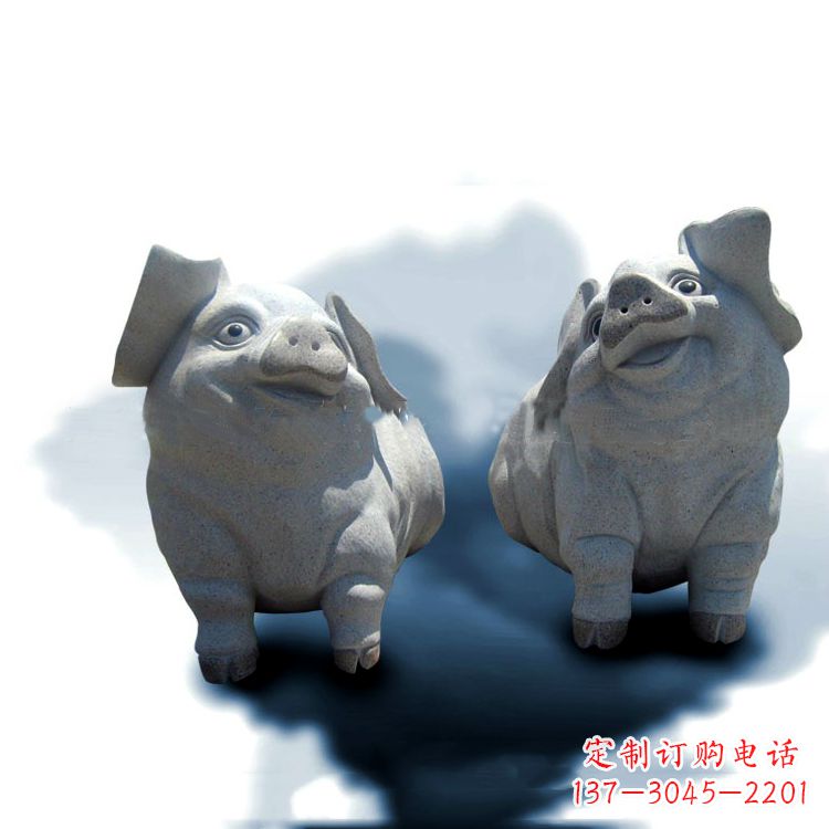 达州花岗岩石雕猪-可爱的福猪生肖动物雕塑