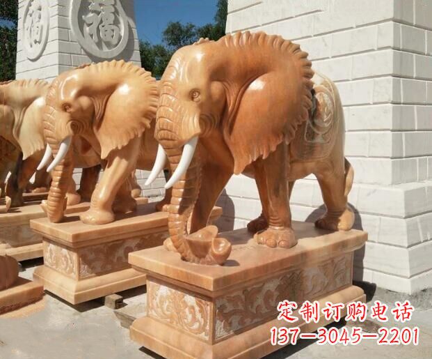 达州吉祥如意大象晚霞红门口石雕 (3)