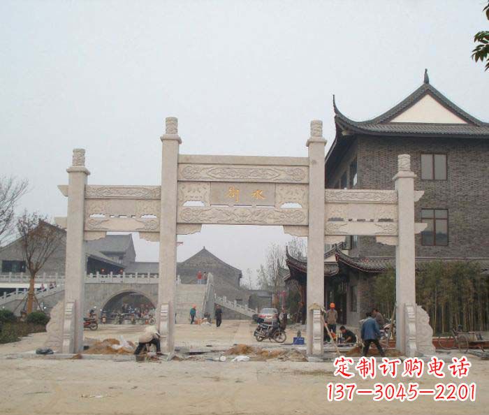 达州街道三门牌楼石雕 (2)