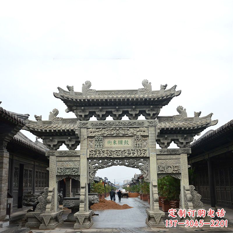 达州街道三门石雕牌楼