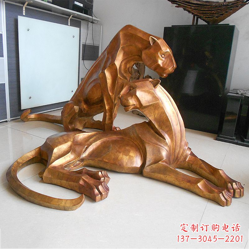 达州草坪广场商场十二生肖铜雕豹塑