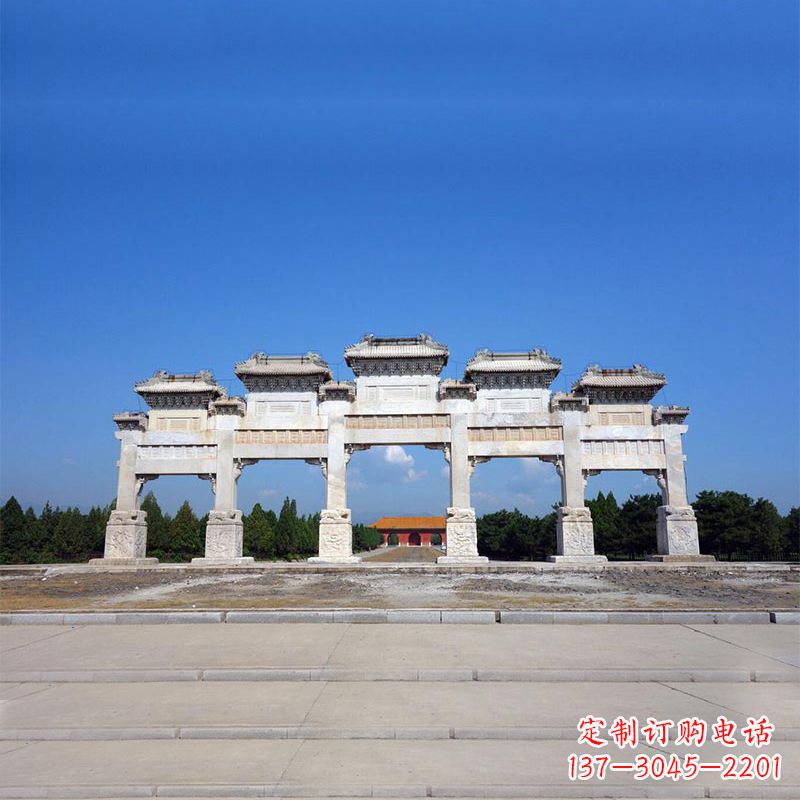 达州景区广场五门石雕牌楼