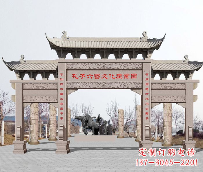 达州景区三门石雕牌坊-高质美观可靠的雕塑装置