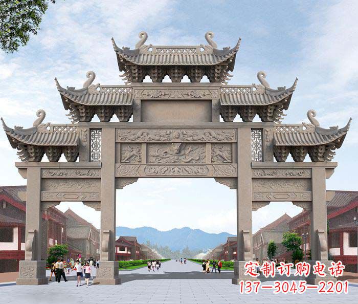 达州景区三门石雕牌楼——精美雕塑定制