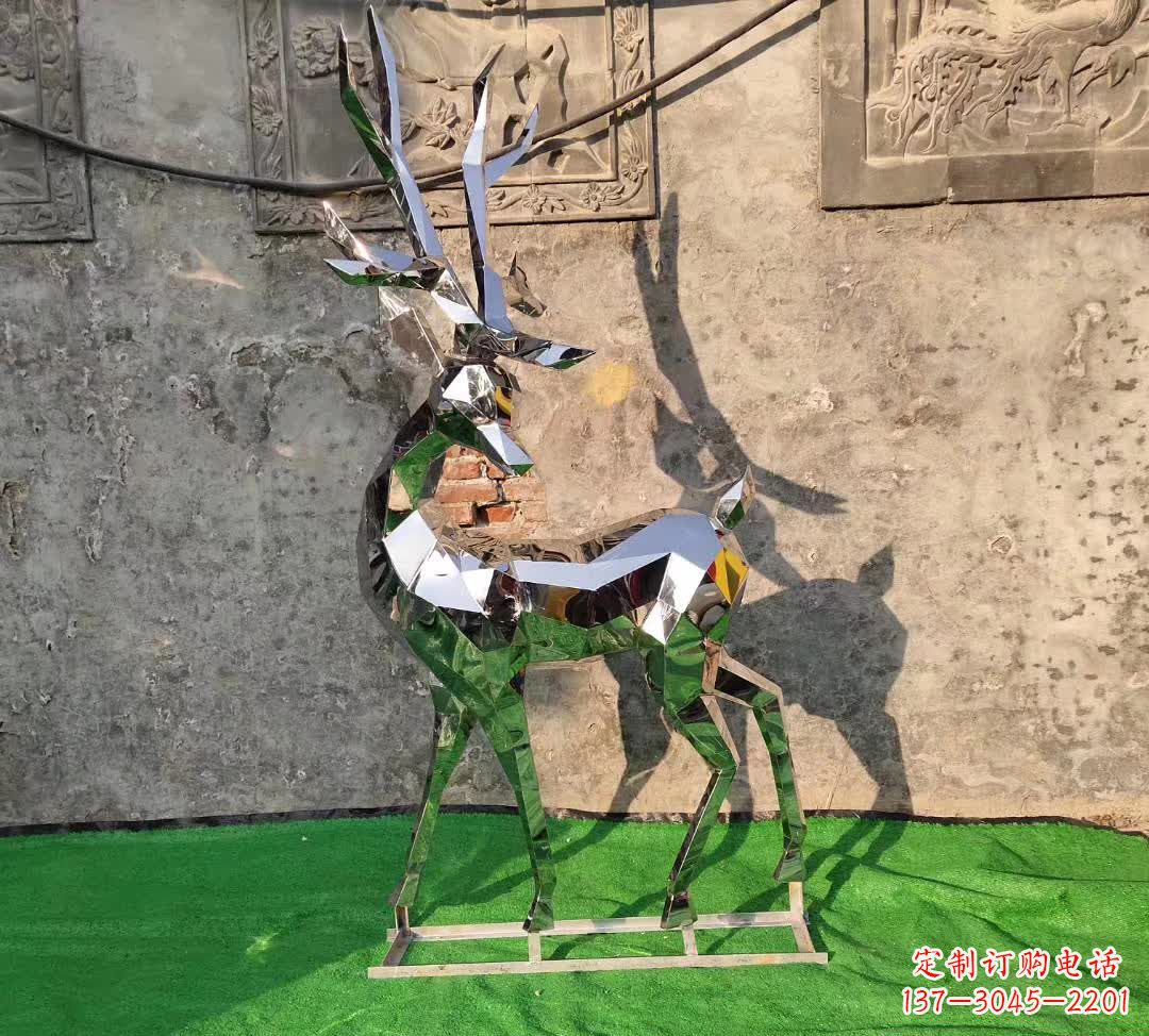 达州闪耀华丽的不锈钢几何梅花鹿雕塑
